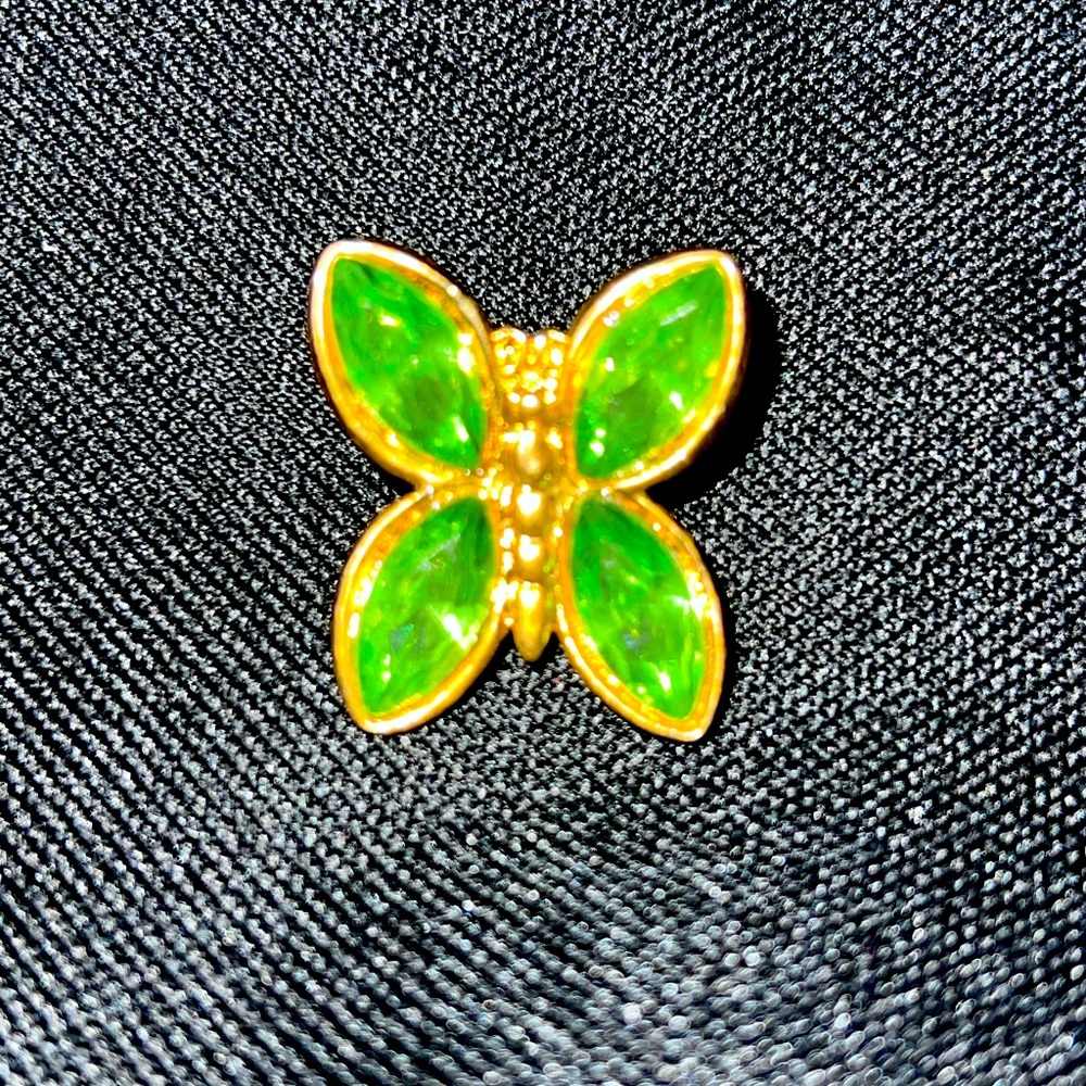 vintage green and gold tone butterfly brooch